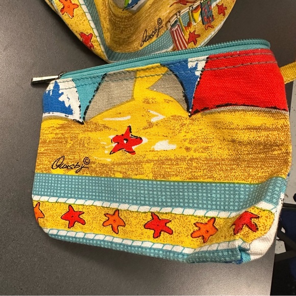 Anne Ormsby Canvas Beach Barrel Drawstring Bag Attached Makeup Zipper Pouch NICE - Picture 9 of 16